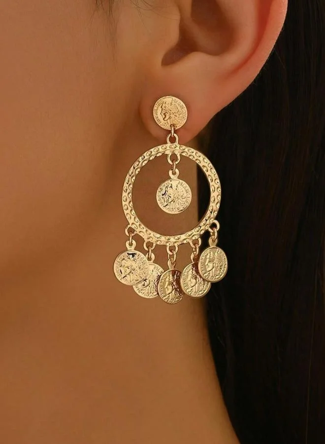 تايك تو أقراطة متدلية بتصميم عملات معدنية